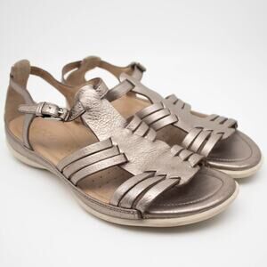 Ecco Women Flash Sandals Size 39 Metallic Leather Strappy Flat Huarache Shoes